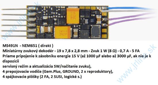 Obrázok pre 75/ZMS491N Zvuk-Decoder*6-pin*NEM651*0,7A