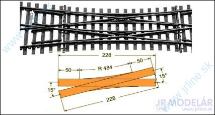 Obrázok pre 64/85390 DKW I  15° * Križovatková výhybka *  r484mm , dĺžka 228mm