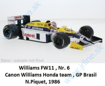 Obrázok pre 87/MCG18626F Williams FW11, No.6, Canon Williams Honda team, formula 1, GP Brasil, N.Piquet, 1986