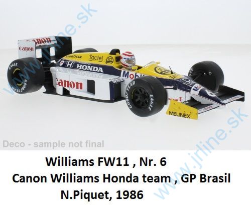 Obrázok pre 87/MCG18626F Williams FW11, No.6, Canon Williams Honda team, formula 1, GP Brasil, N.Piquet, 1986