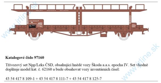 Obrázok pre 62C/97160 SET - 3 ks *  Npp/Leks * ČSD IV.ep. * Hnedé vozy Škoda a.s.