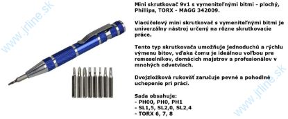 Obrázok pre 20/MA-342009 Mini Skrutkovač 9v1 VymenéBiti