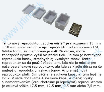 Obrázok pre 75/ESU50353 Reproduktor 13 mm x 18 mm x 4,5 mm, obdĺžnikový, 4 ohmy, so súpravou zvukových kapsúl